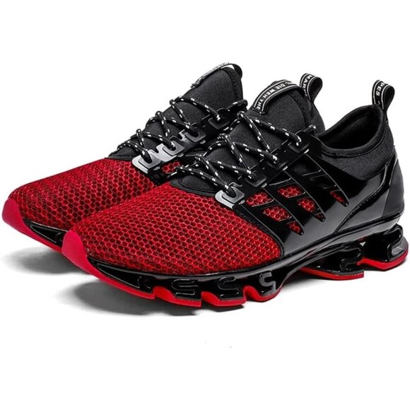 Men's Black Red Sneakers Sport Running Athletic Tennis Walking Shoes - Picture 5 of 6